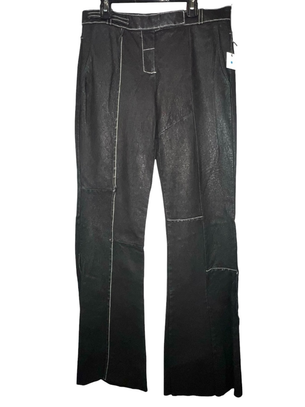 Poleci Black Leather Bootcut Pants XS 0–2 Low Rise Sample Contrast Stitch